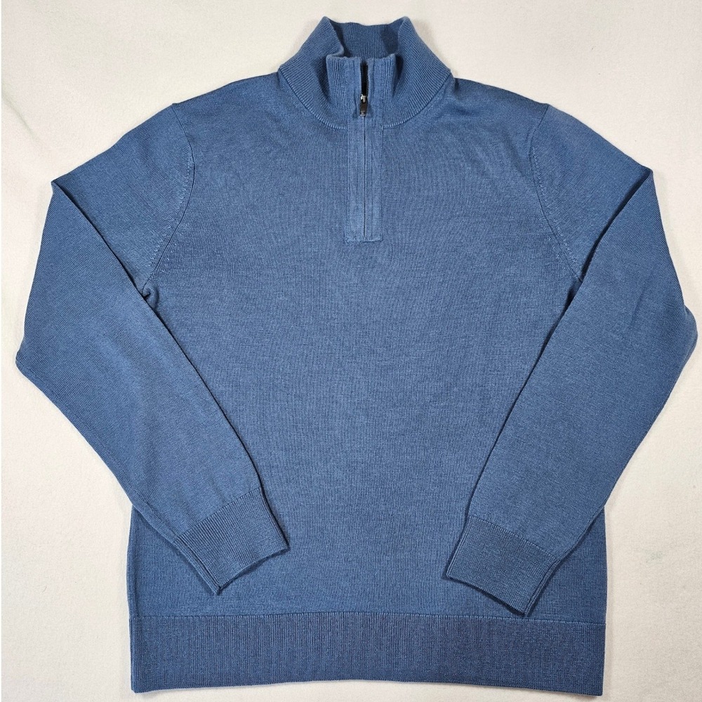 Banana Republic Mens Blue 100% Merino Wool Quarter Zip Sweater Size M Mock Neck